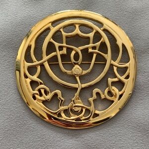 Mary McFadden 3” Round Gold Tone Medallion Brooch